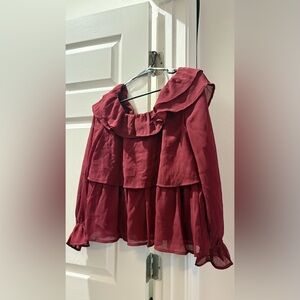 Off-Shoulder Burgundy Ruffled Blouse